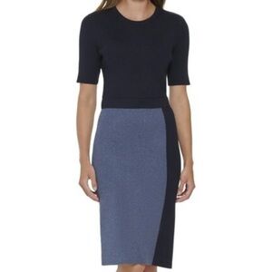 DKNY Ribbed Knit Sweater Sheath Dress in Dark Blue